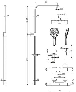 Душевая стойка AQUAme AQM8007MB с термостатом чёрный матовый